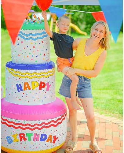 Fun Express Giant Inflatable Birthday Cake Party Decoration | Happy Birthday Blow Up Yard Decorations for Women & Kids