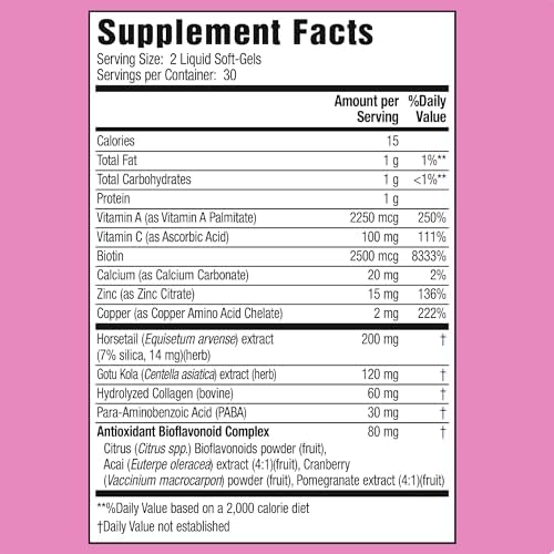 Applied Nutrition Longer Stronger Hair & Nails - 60 Liquid Soft-Gels, Pack of 6 - Biotin, Silica & Collagen - 180 Servings | Biotin | Silica & Collagen | Hair & Nail Support | 6 X 60 Softgels