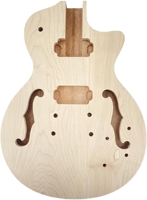 Yinfente Electric Guitar Body Mahogany +Maple Top Semi-Hollow Guitar Body Unfinished Set in Heel DIY Guitar Replacement