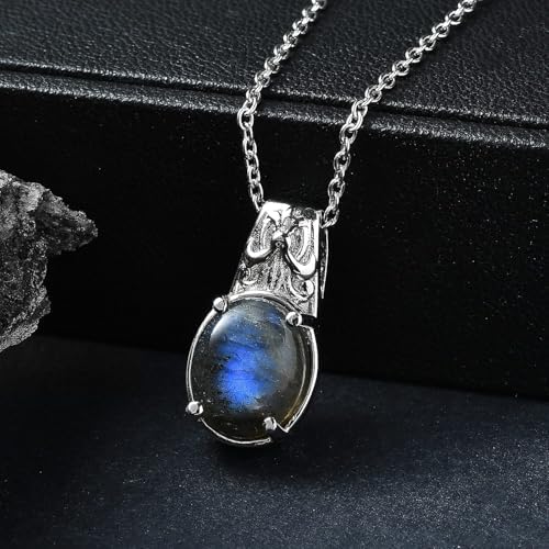 Labradorite 5.60 ctw Pendant Necklace in Stainless Steel 20 Inches