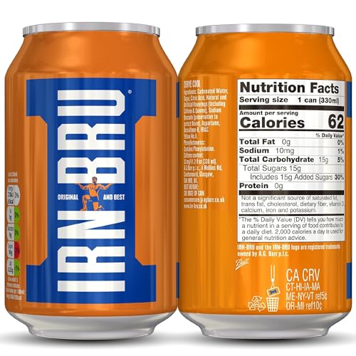 IRN-BRU Original Scottish Sparkling Soda, Citrus Flavored Carbonated Drink - Sparkling Flavored Soft Drink, 32 Flavor Recipe, 16.9 fl oz Bottles, Pack of 12