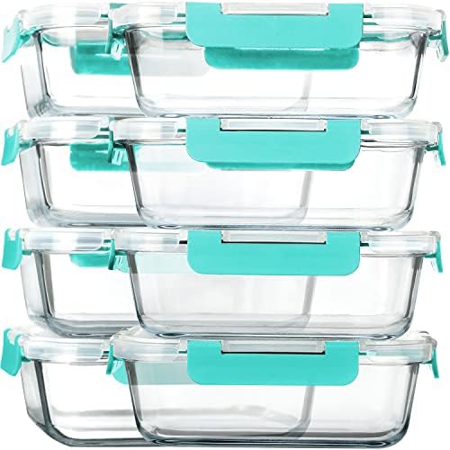 M MCIRCO 8 Pack,30 oz Glass Food Storage Containers with Lids, Gray