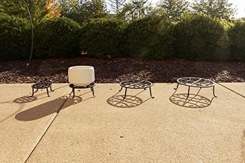 Red Carpet Studios Set of Four Round Black Iron Plant Stands, Scroll Pattern