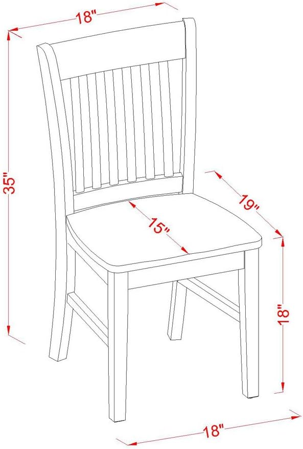 East West Furniture NFC-MAH-W Norfolk Dining Room Chairs - Slat Back Solid Wood Seat Chairs, Set of 2, Mahogany