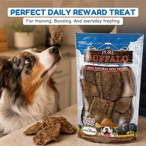 Loving Pets Pure Buffalo Lung Steaks – Natural Single Ingredient Buffalo Dog Treats – High Protein Chewy Dog Snacks for Everyday Reward – Grain Free, Long-Lasting Treats for Small, Medium & Large Dogs