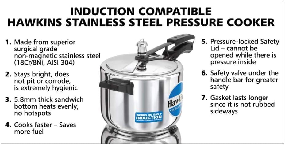 Hawkins Stainless Steel 5.0 Litre Pressure Cooker