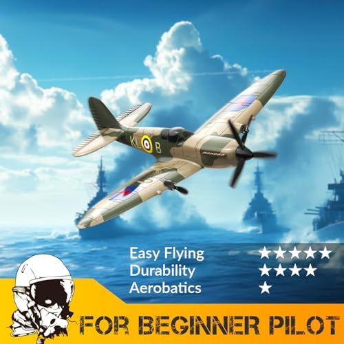 volantexrc RC Plane, 3 Channel Remote Control Plane for Beginners & Adults | Spitfire Fighter RTF, 6-Axis Gyro, 2.4GHz Radio Controlled Aircraft, Easy to Fly