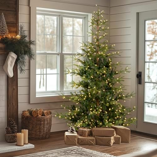 National Tree Company 'Feel Real' Pre-lit Artificial Christmas Tree | Includes Pre-strung White Lights and Stand | Norwegian Spruce - 7.5 ft | 750 Clear Lights, 1,325 Tips, Includes Stand, Artificial, Green