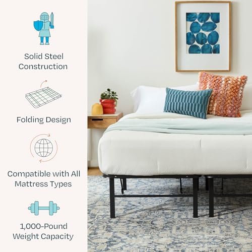 Linenspa Folding Metal Platform Bed Frame - Easy Assembly - Sturdy Steel - No Box Spring Needed - Underbed Storage - Mattress Foundation - 14" High
