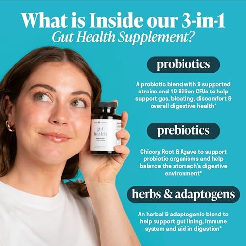 Nuven Naturals All-in-One Gut Health w/Probiotics, Prebiotics, Digestion-Supporting Herbs