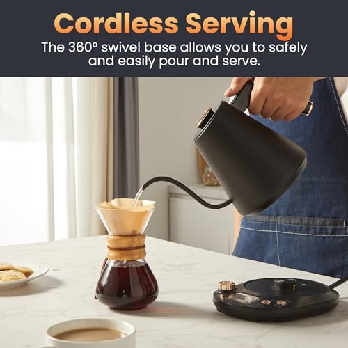 Elite Gourmet EKT1001 1.0L Glass Kettle, 1100W, Cordless Base, Black