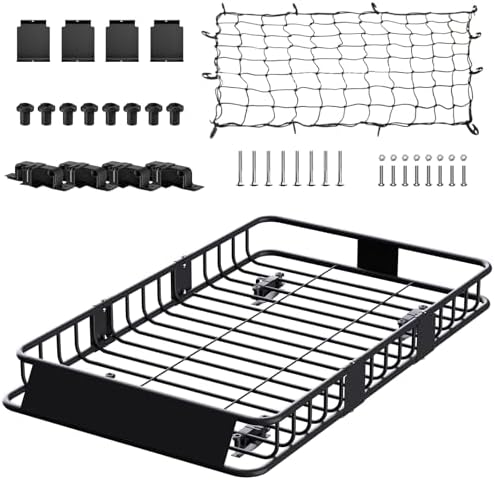 FORWODE 250LBS Universal Roof Rack Basket, 64"x39"x6" Rooftop Cargo Carrier Rack + Waterproof Cargo Bag 15 Cubic Feet(43"x34"x17")