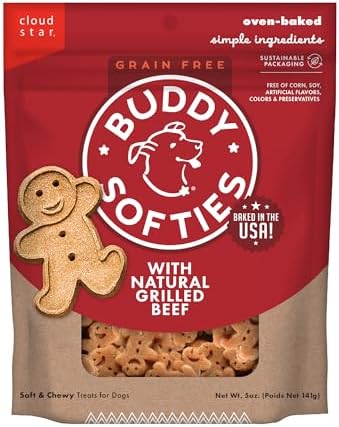 Buddy Biscuits Softies 5 oz Pouch, Grain-Free Soft & Chewy, Natural Grilled Beef Flavor Dog Treats, Oven Baked in the USA