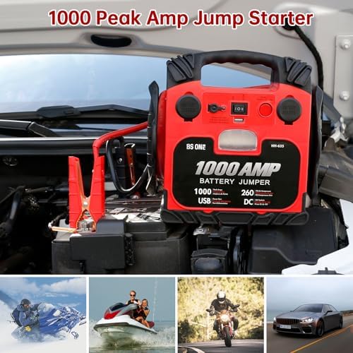 BS ONE 1000 Amp Peak Current Car Jump Stater, 12V Lead Acid Battey Jump Box with 260PSI Air Compressor