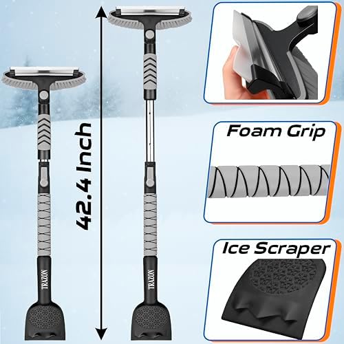 42.4" Extendable Snow Brush & Mini Snow Shovel/Ice Scraper for Car Windshield with Foam Grip for Cars, SUV, Trucks, Detachable Сar Scraper