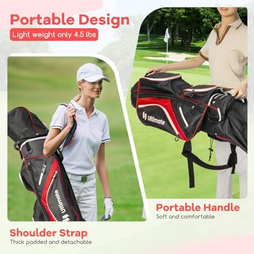 ULTIMATE Golf Cart Bag with 14-Way Top Dividers, Golf Club Bag w/ 9 Pockets incl. Cooler Bag, Rain Hood/Dust Cover, Detachable Shoulder Strap & Carry Handles, Lightweight for Men & Women