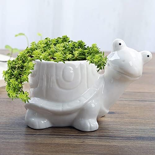 GeLive White Cow Succulent Pot, Small Ceramic Animal Planter with Drainage Hole & Saucer for Cactus, Mini Air Plants, Pencil Holder Brush Organizer, Indoor Home Office Desk Decor, Funny Gift