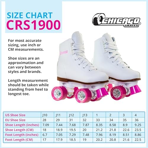 Chicago Rink Roller Skates for Girls & Boys – Durable Top Performance Indoor/Outdoor Use Skate Shoes with Padded Ankle Collar, Lace-Up & Velcro Strap – 54mm Urethane Wheels, Semi-Precision Bearings