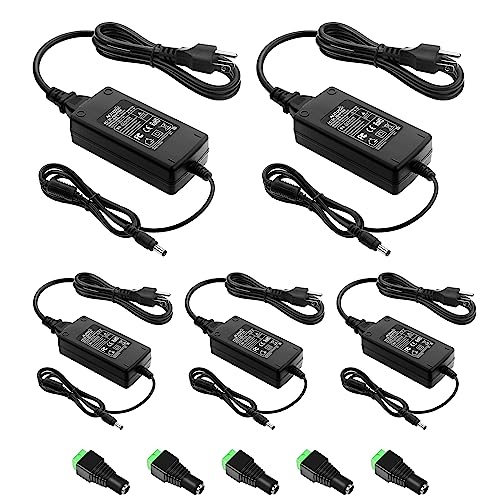 ALITOVE DC 12V 5A Power Supply Adapter Converter Transformer 60W AC 100-240V Input with 5.5x2.5mm DC Output Jack for 5050 3528 LED Strip Module Light