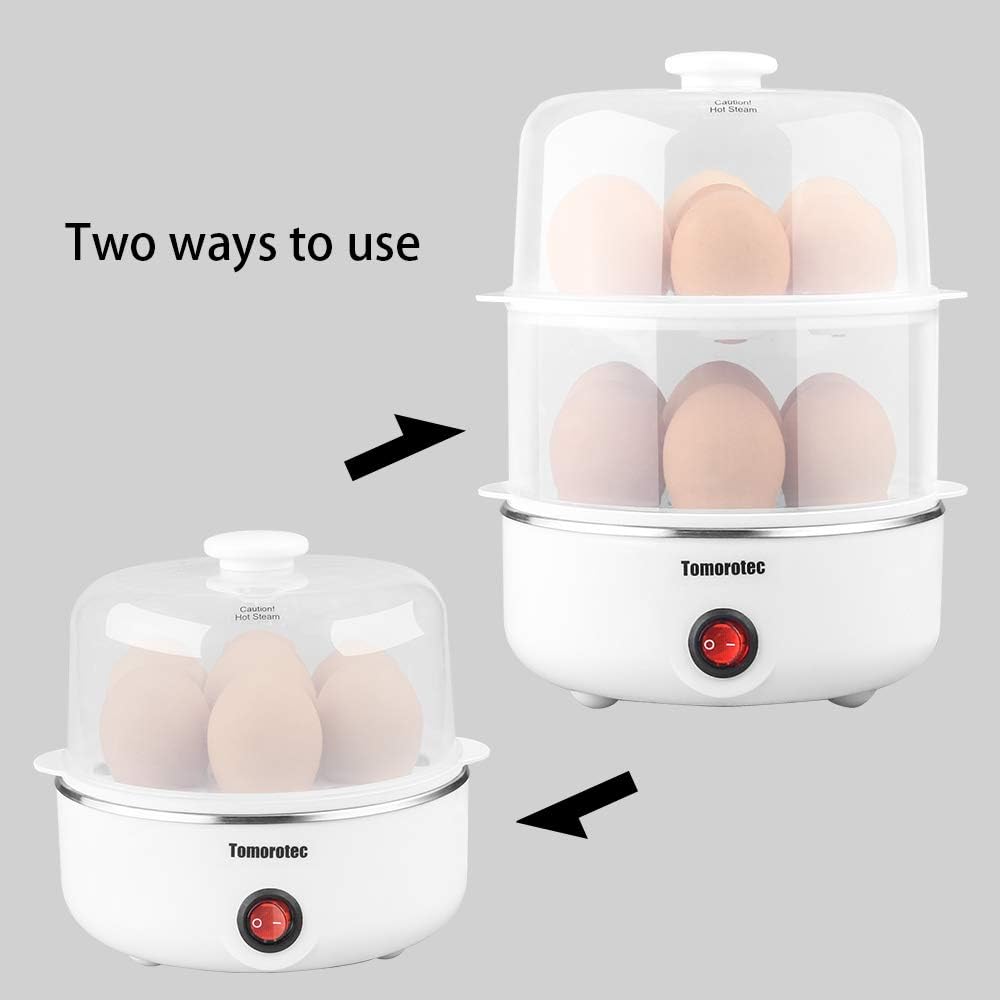 Tomorotec 14 Egg Cooker, Electric Hard Boiled Egg Boiler & Poacher, Steamer | 2-Tier Auto Shut-Off, for Vegetables, Seafood & Dumplings