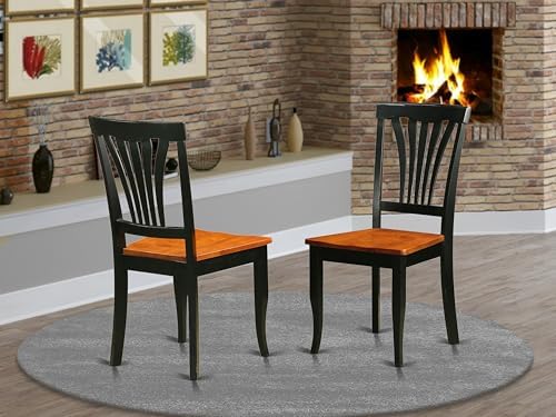 East West Furniture AVC-SBR-LC Avon Dining Chairs - Faux Leather Upholstered Wood Chairs, Set of 2, Saddle Brown