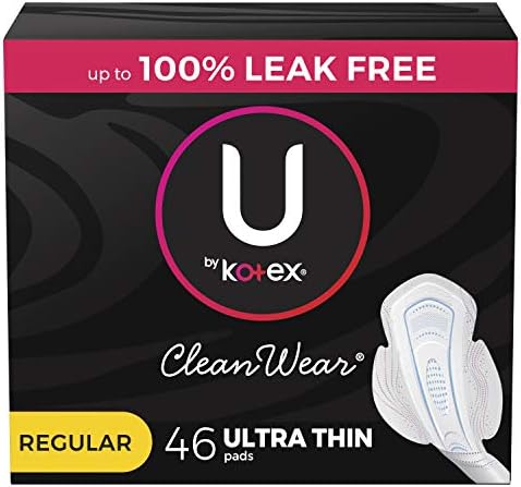 U by Kotex CleanWear Ultra Thin Feminine Pads with Wings, Regular, Fragrance-Free, 50 Count