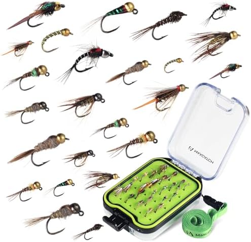Maxcatch Nymph Fly Fishing Flies Kit for Trout, 24-Piece Assortment with Waterproof Pocket Box, Hand-Tied, Travel-Friendly