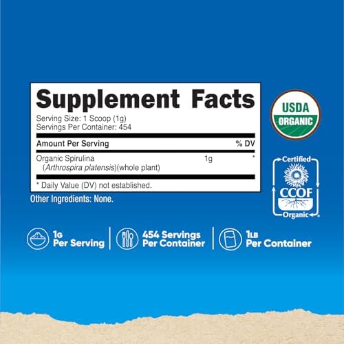 Nutricost Organic Spirulina Powder (1LB) 454 Grams, Pure, Vegan | Certified Organic Spirulina