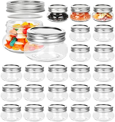 Betrome 24 Pack 4 oz Glass Mason Jars, Canning Jars with Regular Lids | 120ml Glass Storage Containers for Overnight Oats, Jam, Jelly,Honey, Beans, Spice, Wedding Party Favors, Shower Favors