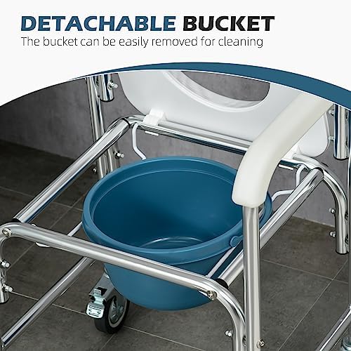 HOMCOM 3-in-1 Shower Commode Wheelchair, FSA/HSA Eligible Transport Beside Commode Chair