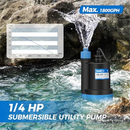 1/4 HP Submersible Water Pump 1800GPH Small Sump Pump Thermoplastic Electric Portable Transfer Utility Pump Clean for Swimming Pool Basement Garden