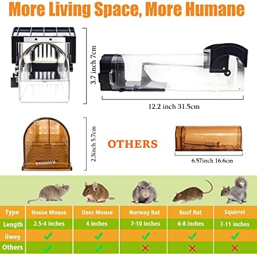Humane Mouse Traps, 12 inches Enlarged No Kill Rat Live Traps for Chipmunks, Reusable Catch and Release Mice