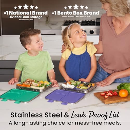 Bentgo Kids Stainless Steel Leak-Resistant Lunch Box, 3 Compartments