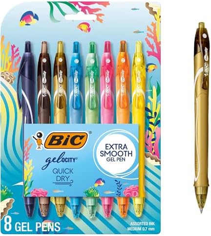 BIC Gelocity Quick Dry Gel Pens, Medium Point, 0.7 mm, 8-Count Pack | Full-Length Comfort Grip, Smudge-Resistant Quick Dry Ink, Ideal for School Supplies and Color-Coding Notes
