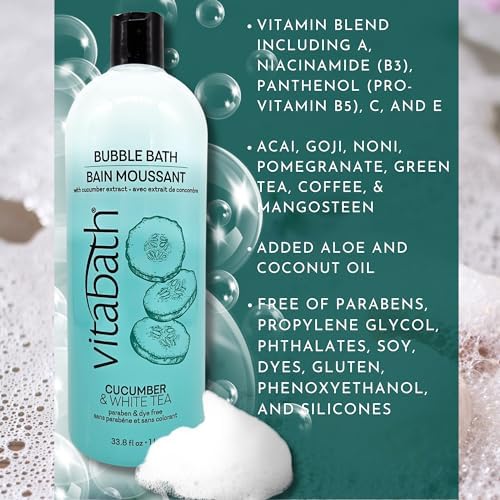 Vitabath Cucumber & White Tea Bubble Bath Rich Foaming Bubbly Soak & Relaxing Aromatherapy Moisturizing & Nourishing Indulgent Suds for Women & Men