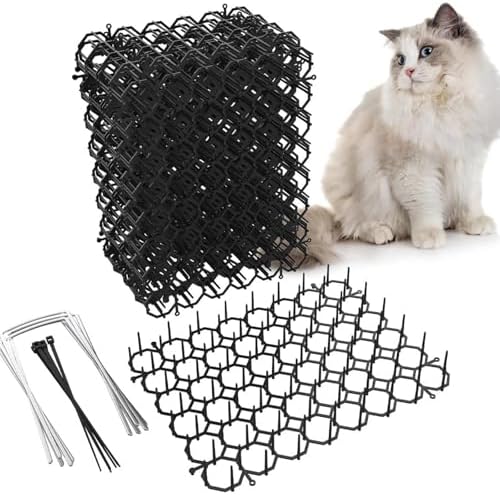 8.5 X 6.5 Inch Scat Mat for Cats with 12 Garden Staples & 12 Ties, 24 Pack Cat Deterrent Mat for Garden Fence & Animal Barrier