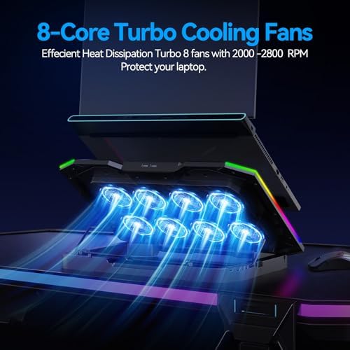 ICE COOREL Gaming Laptop Cooling Pad 15-17.3 Inch, Laptop Fan with 6 RGB Cooling Fans, Laptop Cooling Stand with 6 Height Adjustable