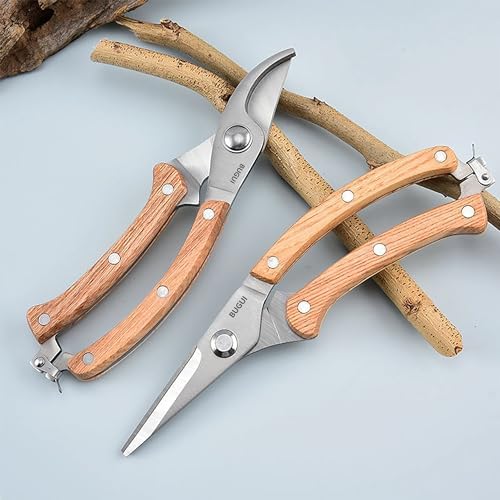 BUGUI Wood Handle Pruning Shears, SK-5 Steel Blade, 1-inch Cutting Capacity, Sharp, Well Designed Garden Shears, 8"