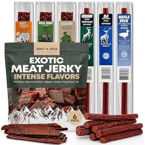 Buffalo Bob's Exotic Meat Random Flavors - Beef Jerky Variety, 6-Pack | Sampler Set, Gift Basket for Men, Hunting & Camping Adventure, Stocking Stuffers, High Protein Snack, Gluten-Free Diet