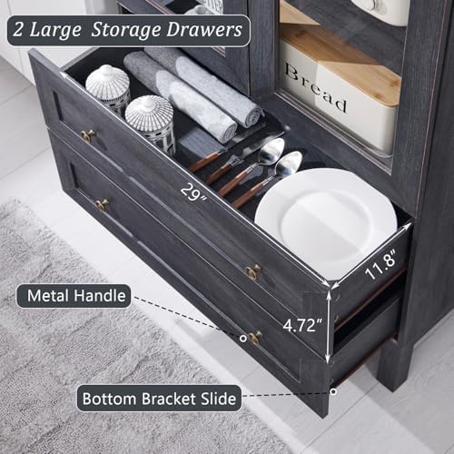 IFGET 71" Tall Arched Kitchen Pantry, Modern Farmhouse Wood Kitchens Storage Cabinets with 2 Large Drawers and Adjustable Shelves, Versatile Cupboard for Kitchen, Dining Room, Bathroom, Natrual
