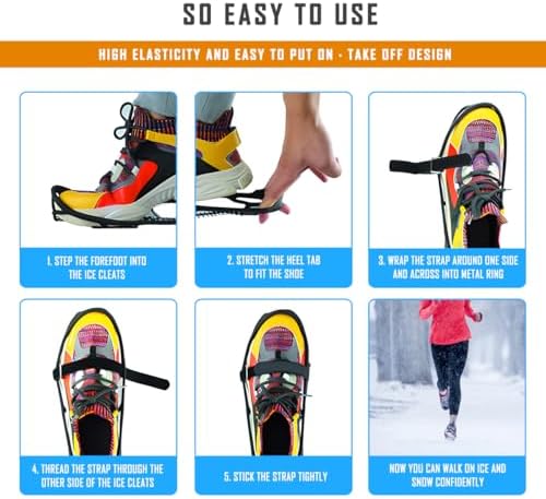 Anti-Slip Ice Cleats, Snow Grips, Crampons for Walking on Ice Snow | Ultra lightweight, Crack resistant High elasticity, for Hiking Fishing Running, with Storage Bag and 2 Straps