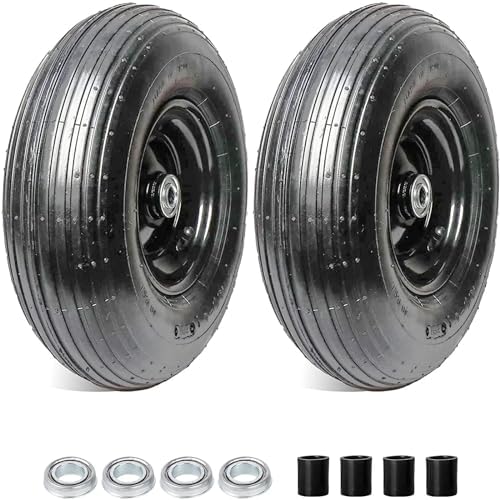 AR-PRO (2-PACK) 4.80/4.00-8" Tire and Wheel, 16" Pneumatic Tire Wheels with 3/4" Bearings and 3" Centered Hub for Wheelbarrow, Hand Truck