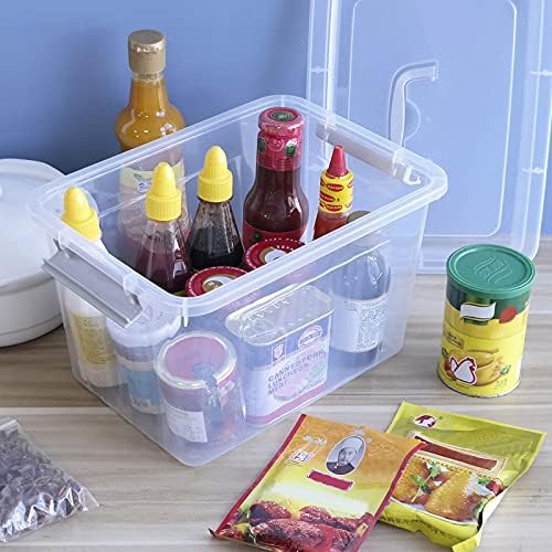 Clear Plastic Storage Bins with Wheels, 4-Pack Latch Boxes, 30 L