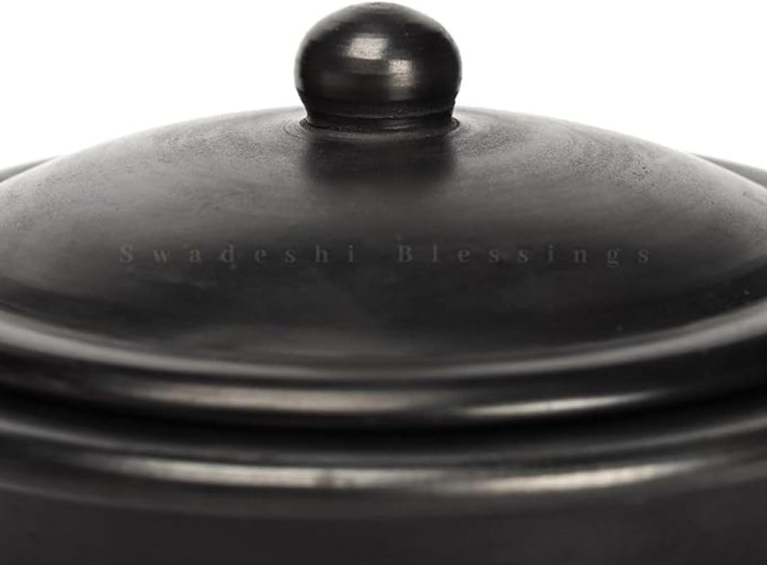 Swadeshi Blessings HandMade Unglazed Clay Pot for Cooking with Lid,2.5L,Red