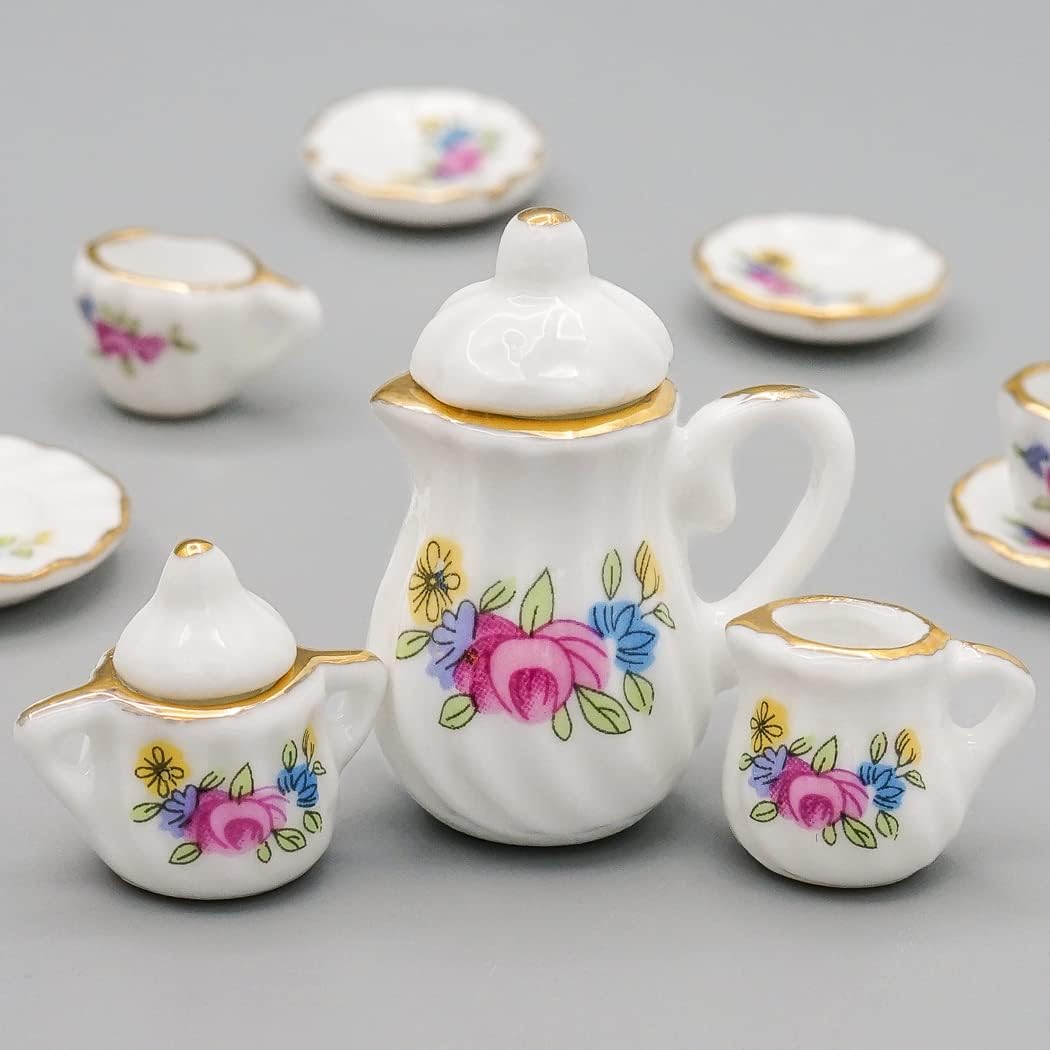Odoria 1/12 Miniature Porcelain Tea Set 15Pcs Dollhouse Decoration Accessories, Grapes