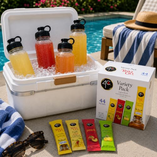 4C Powder Drink Mix Packets, Iced Tea Variety 1 Pack, 44 Count, Singles Stix On the Go, Refreshing Sugar Free Water Flavorings
