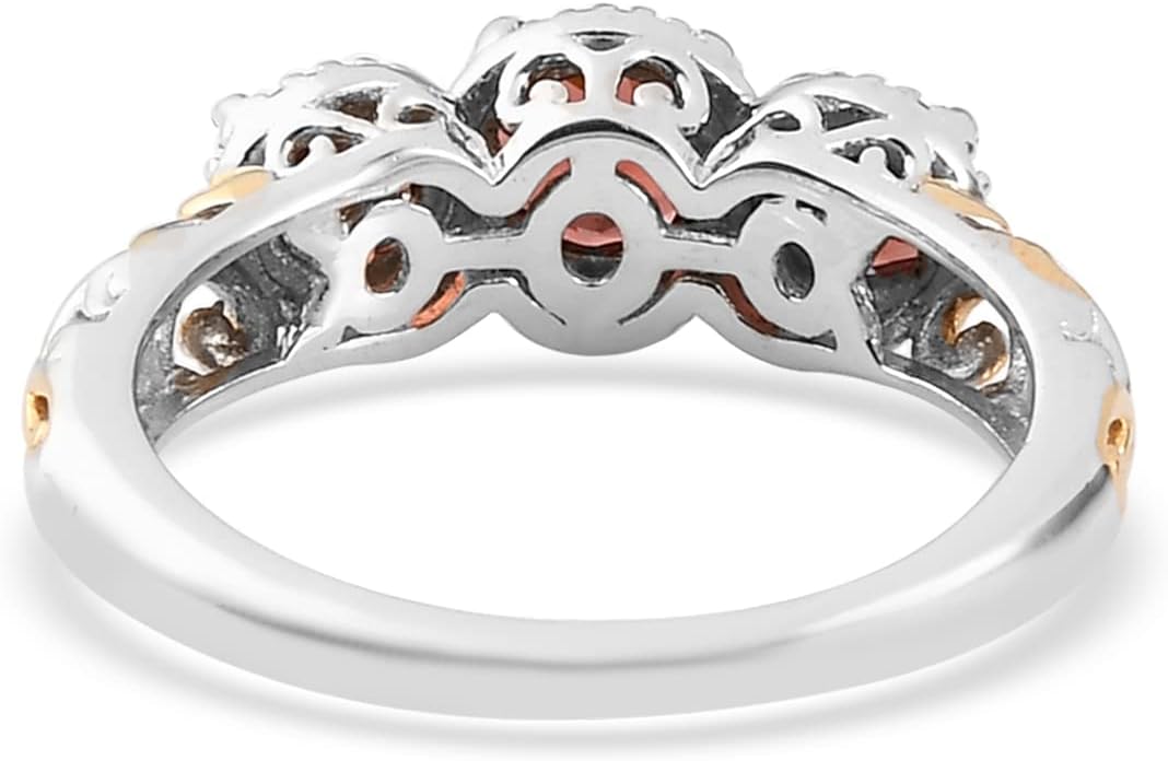 3 Stone Garnet Ring Silver with 14K Gold Plating January Birthstone Ring