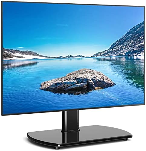 Rfiver Universal Swivel TV Stand for 27-50 55 60 Inch TVs | Height Adjustable Tabletop TV Stand Holds up to 88 lbs, Pedestal TV Stand with Tempered Glass Base, Replacement TV Mount