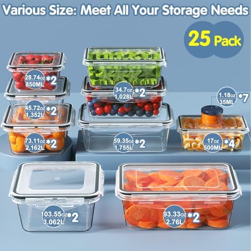28 Pieces Food Storage Containers with Lids EXTRA LARGE Freezer Containers for Food BPA-Free Meat Fruit Vegetables Plastic Containers with lids
