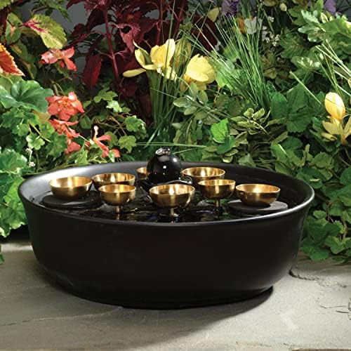 Woodstock Wind Chimes Encore Water Bell Fountain (14") Brass Serenity Bells Black Bowl for Indoor Home Garden Décor Christmas/Hanukkah Gifts (WEWBF)